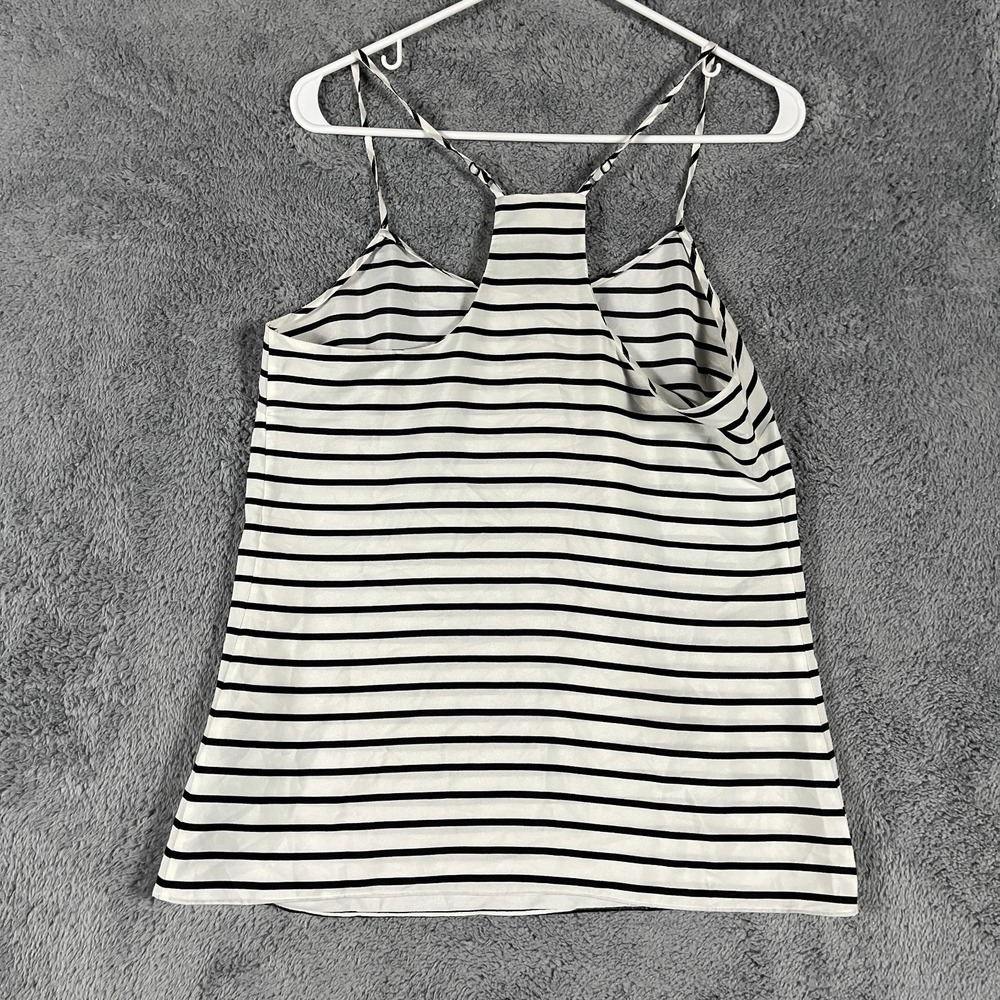 J.Crew Tank Top Women 6 Black White Horizontal Striped Racerback Spaghetti Strap - Picture 2 of 9